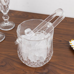 3-Pack Clear Plastic Small Ice Buckets with Handle & Tongs in Crystal-Cut Design 5"x5"